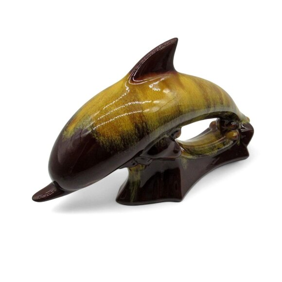 Blue Mountain Pottery DOLPHIN in Brown And Yellow Glaze Canada Vintage 16" - Picture 3 of 12